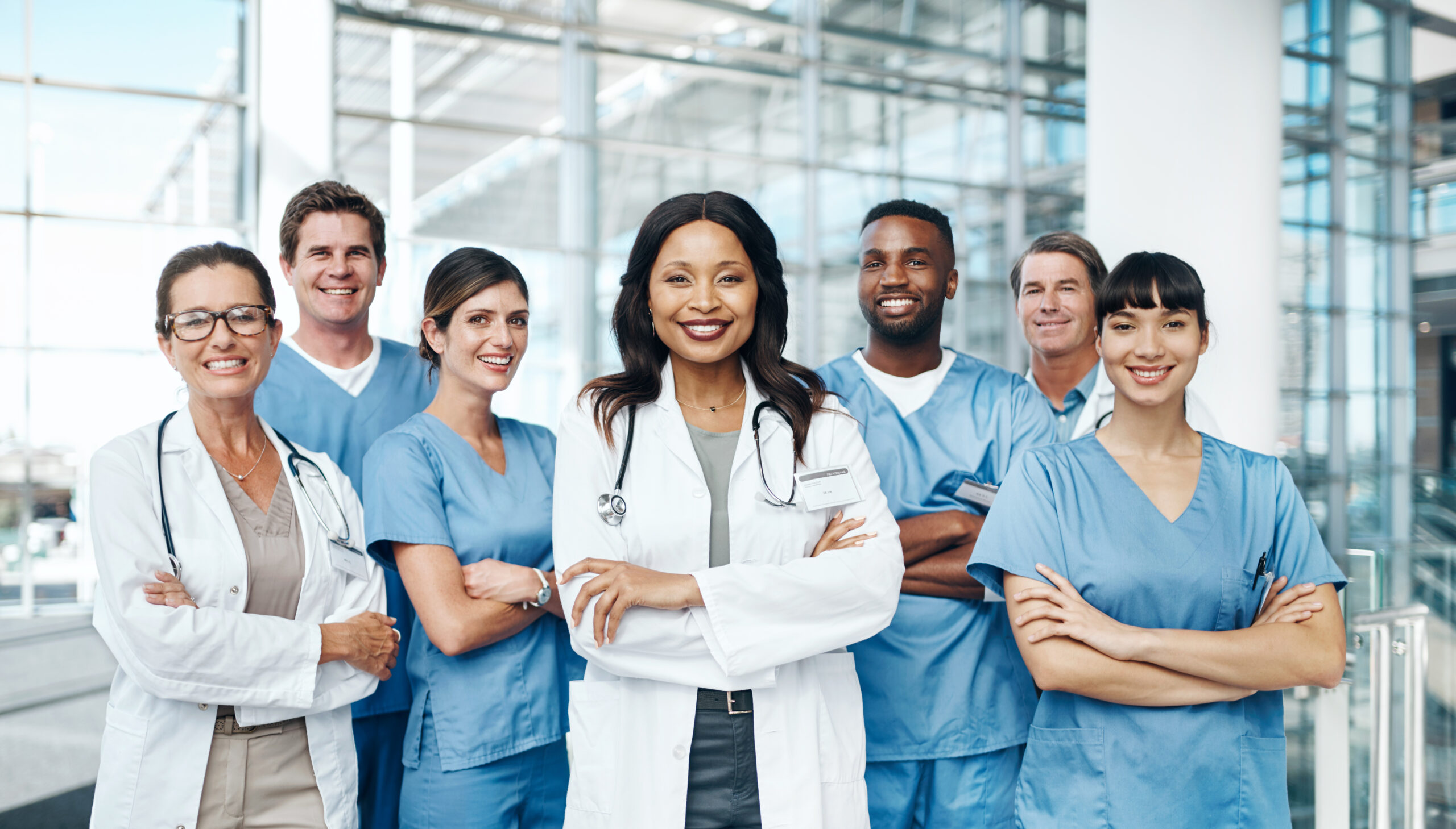 Diverse group of smiling physicians